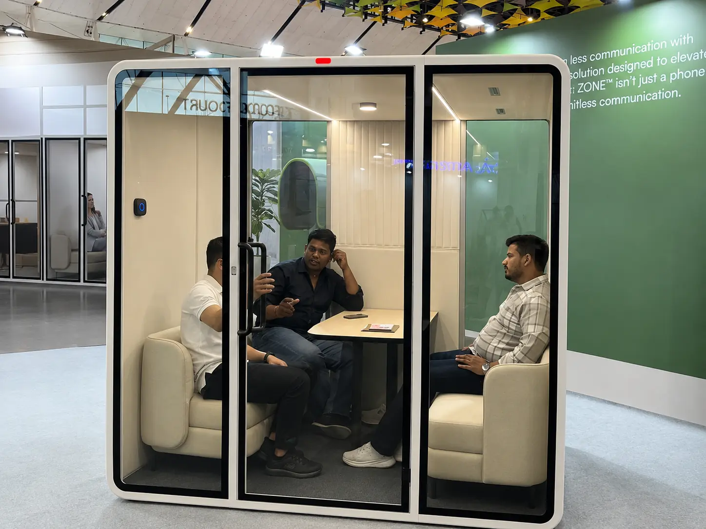 A meeting inside the Soundbox VRT Pod at INDEXPLUS Delhi 2026
