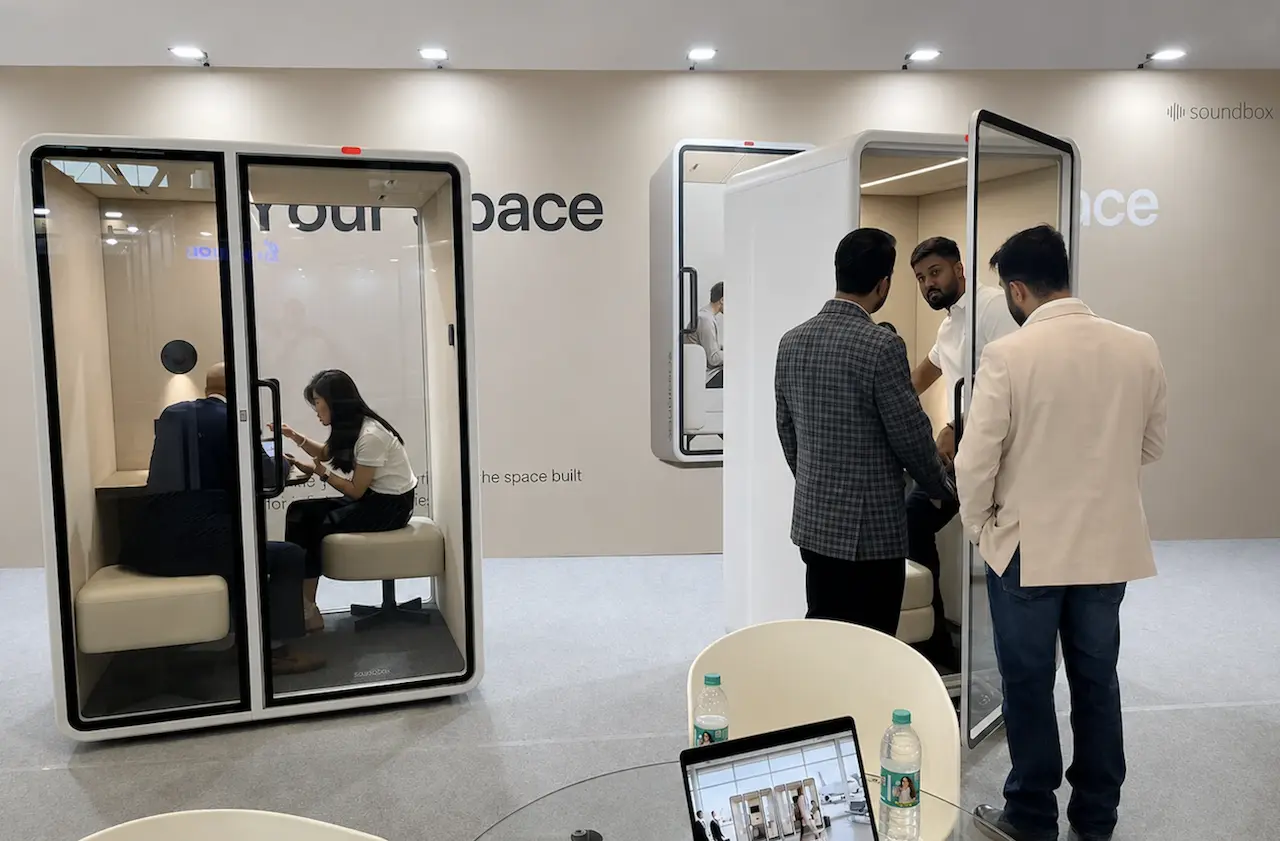 Soundbox team introducing the VRT Pod at INDEXPLUS Delhi 2026 copy